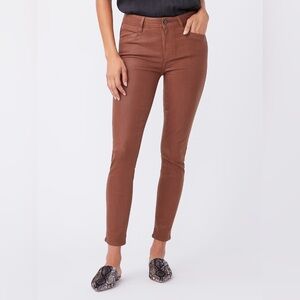 PAIGE Hoxton Ankle Pants Women's 33 Cognac Luxe Solid Coated Button Zip Closure